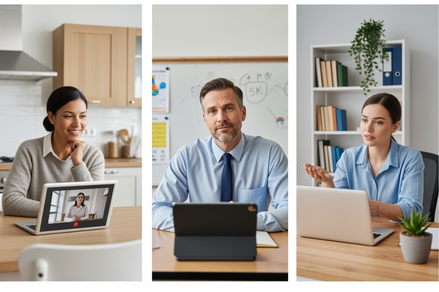 Parent, teacher, and tutor collaborating over a video call - tutoring for adhd