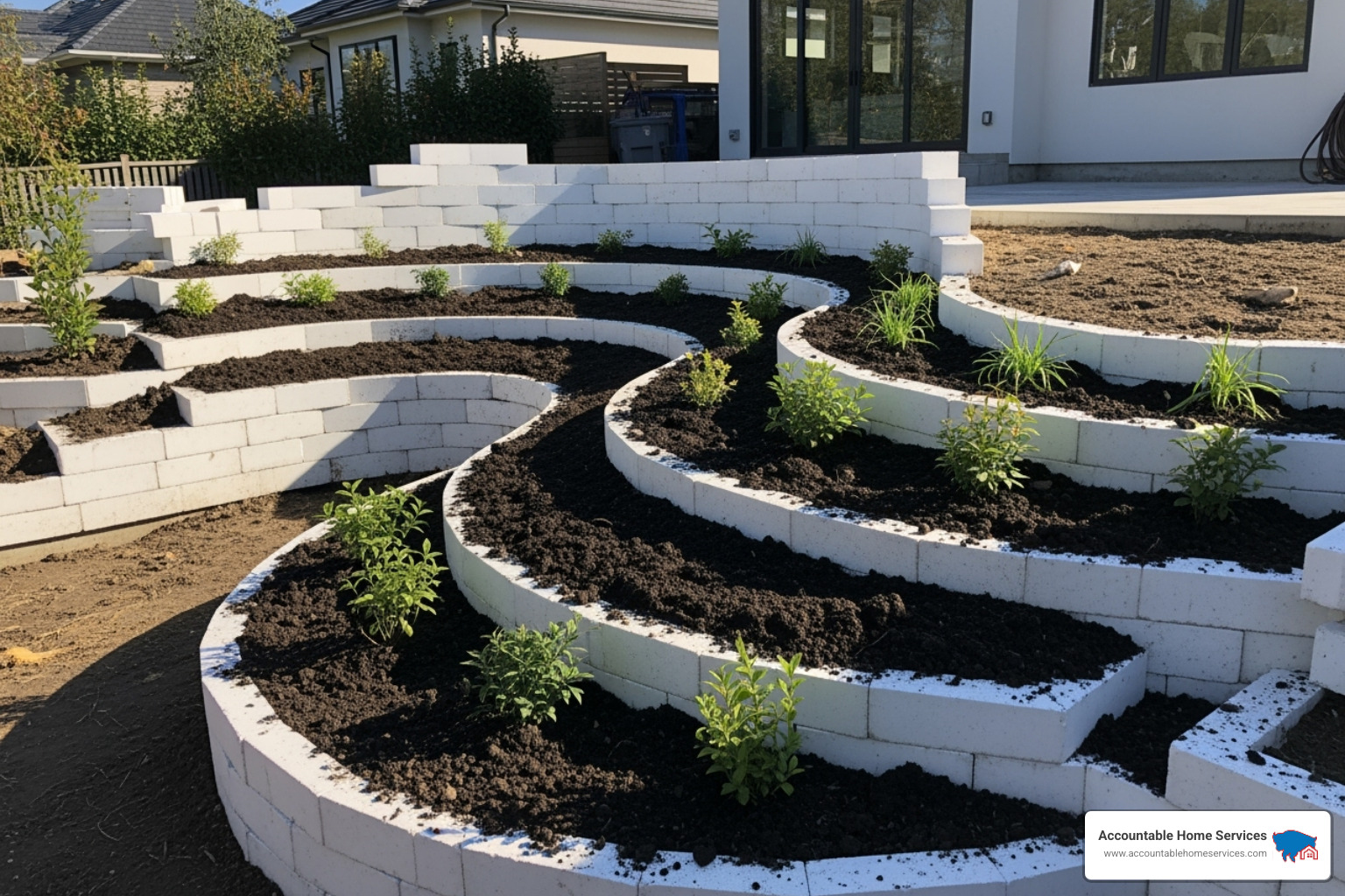 geofoam used for landscape contouring in a backyard - industrial builders foam