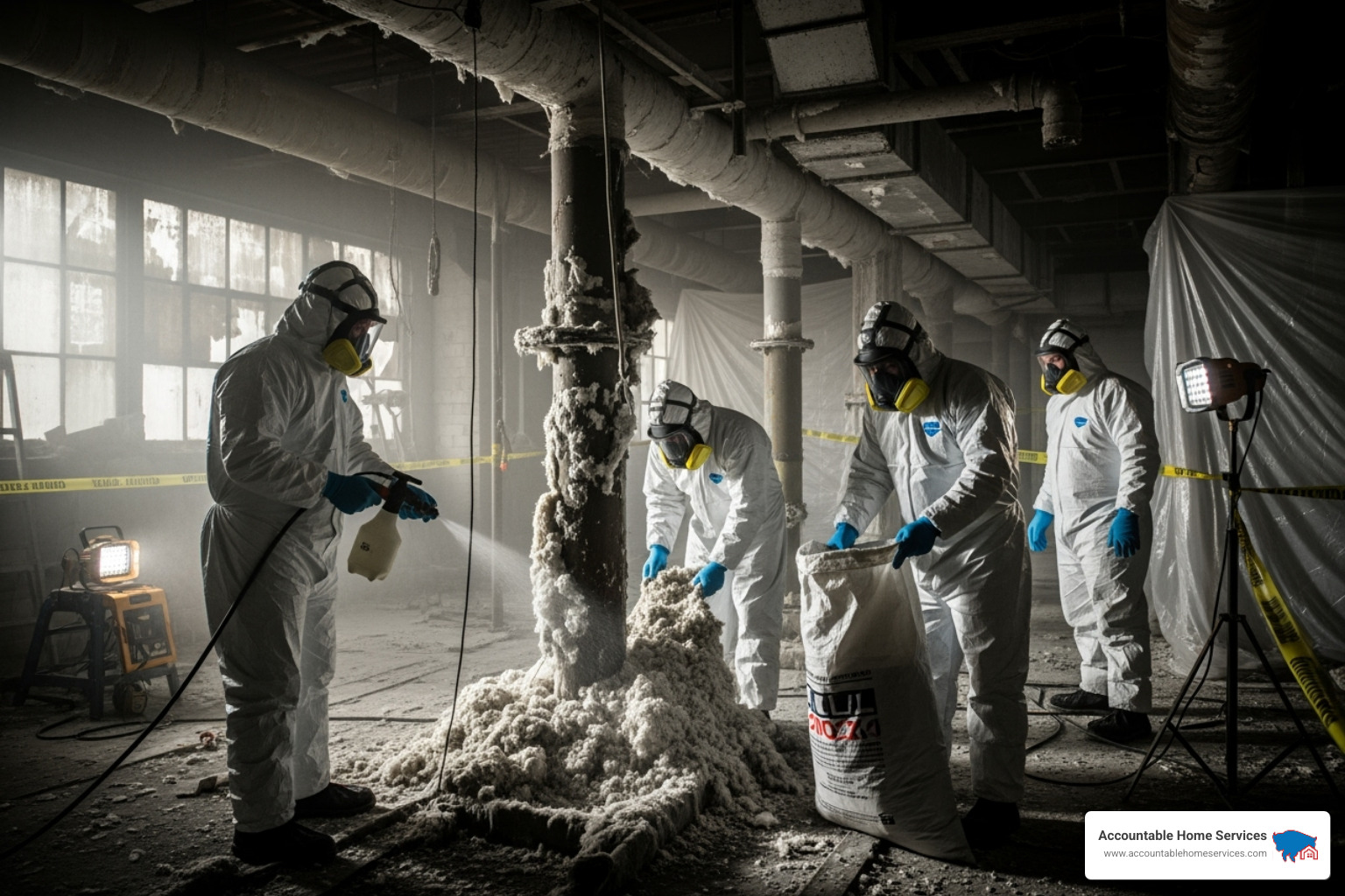 of clearly labeled asbestos disposal bags ready for transport. - asbestos abatement process