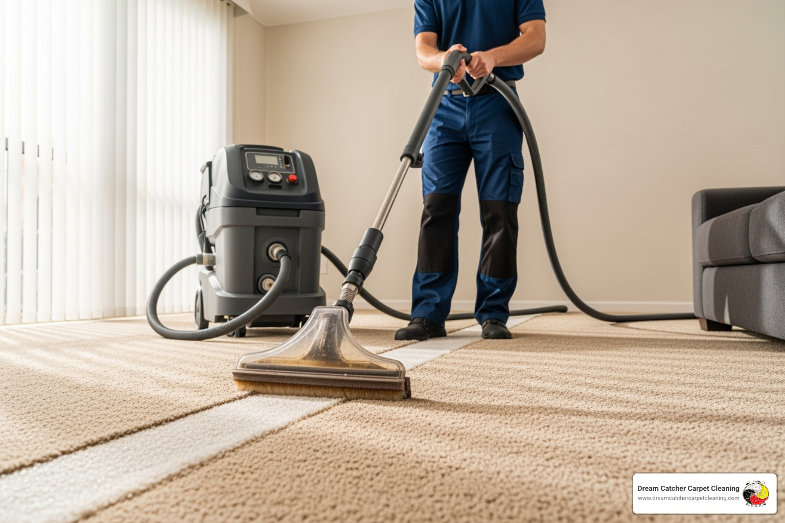 technician using modern carpet cleaning wand - Thornton carpet cleaning specialists