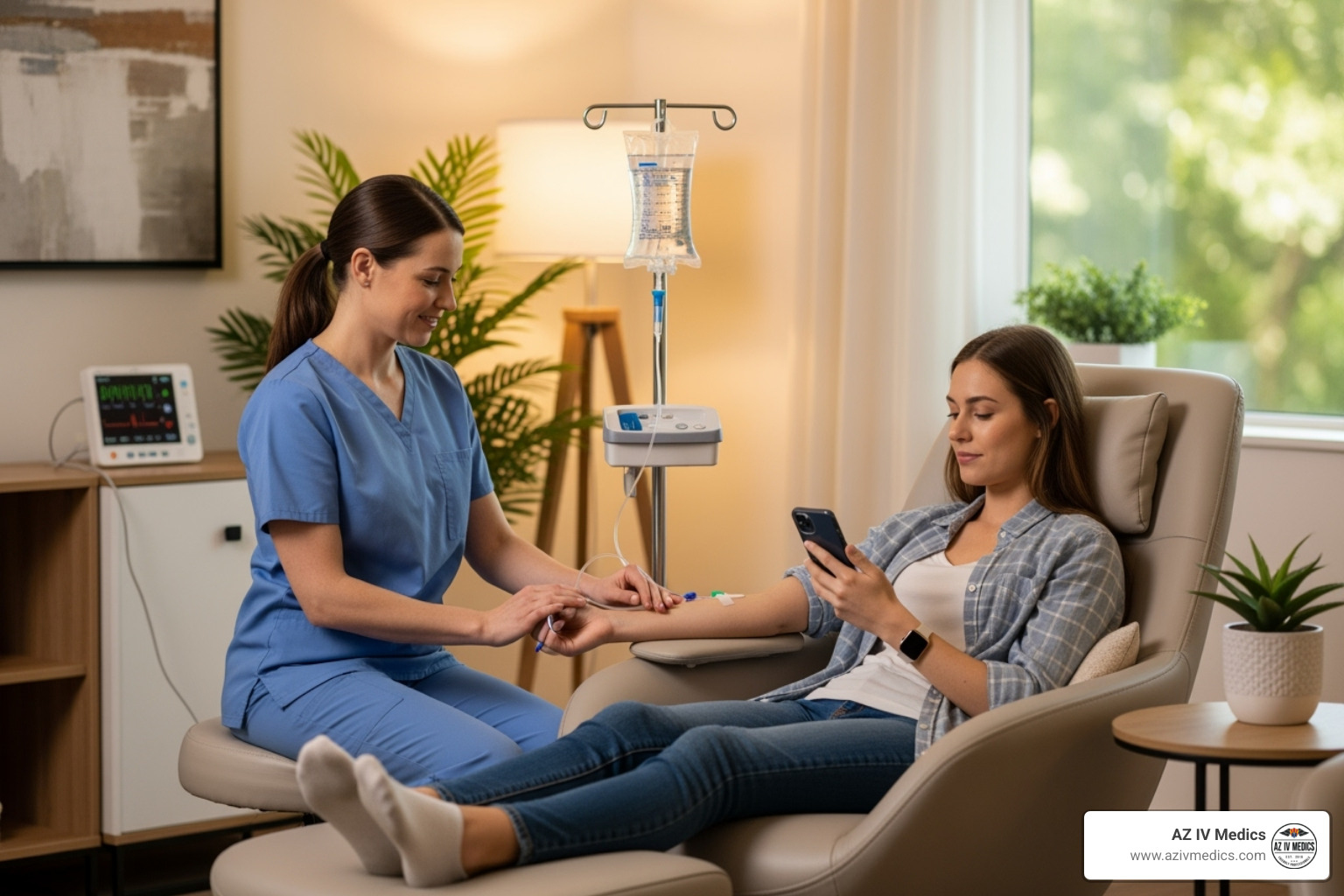 Medical professional administering IV hydration in a comfortable setting - iv hydration
