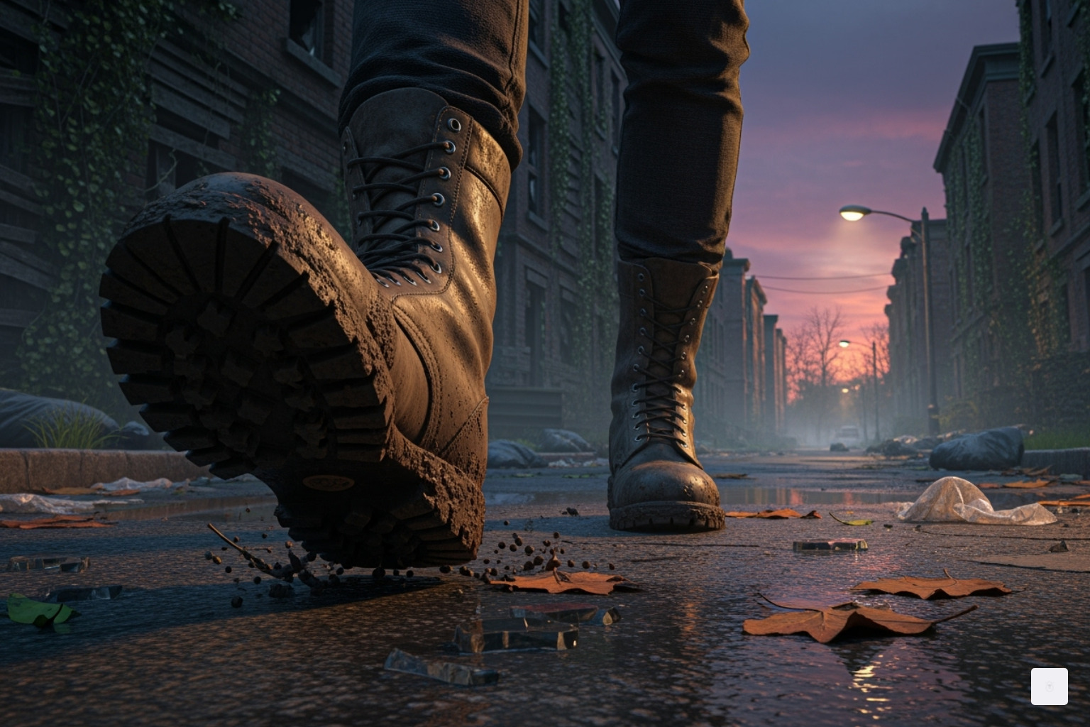 An iconic shot from the official trailer featuring the 'Boots' poem - 28 years later