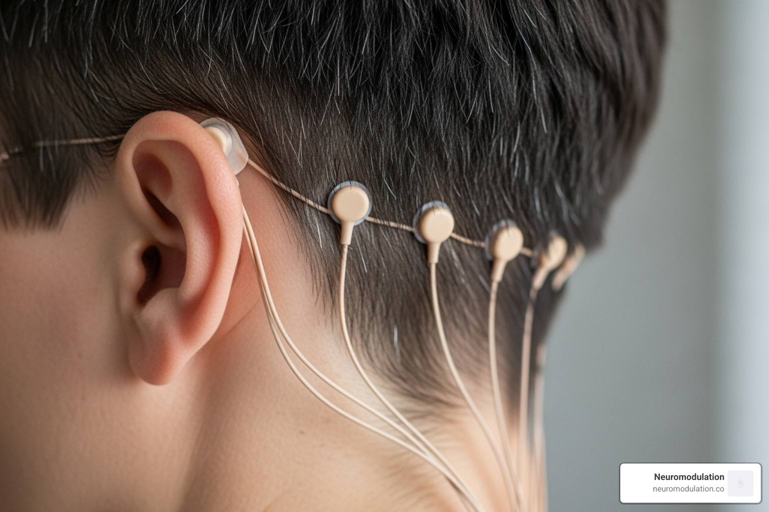 Image illustrating nerve stimulation for headaches, showing electrodes placed near the occipital nerves for pain relief - peripheral nerve stimulation indications