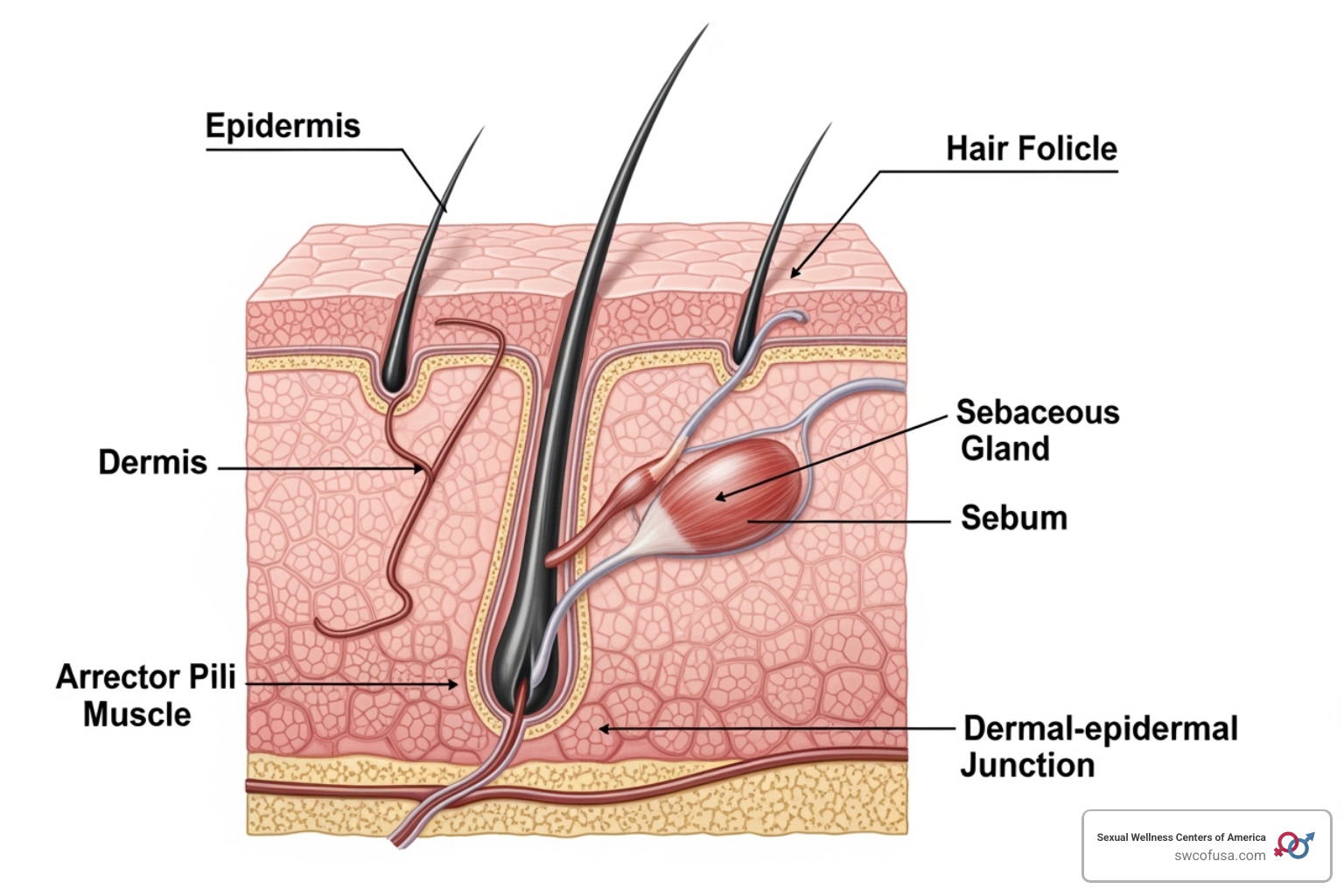 illustrating the structure of a hair follicle within the skin layers - collagen peptides hair regrowth