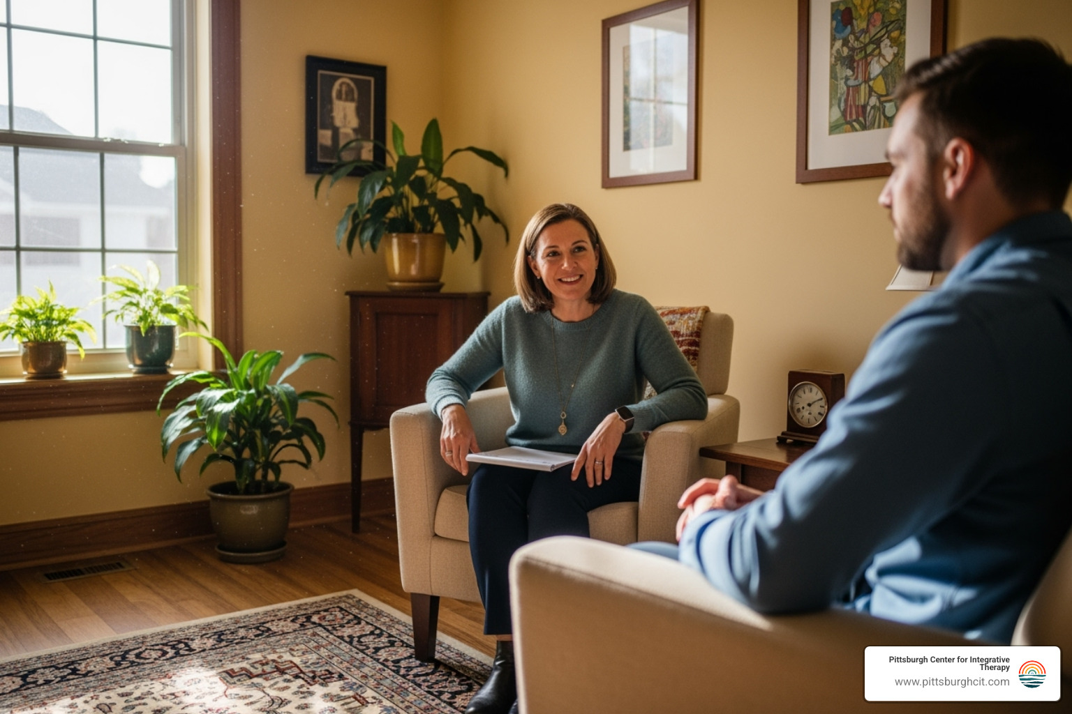 therapist and client talking in a comfortable setting - EMDR Therapy Pittsburgh