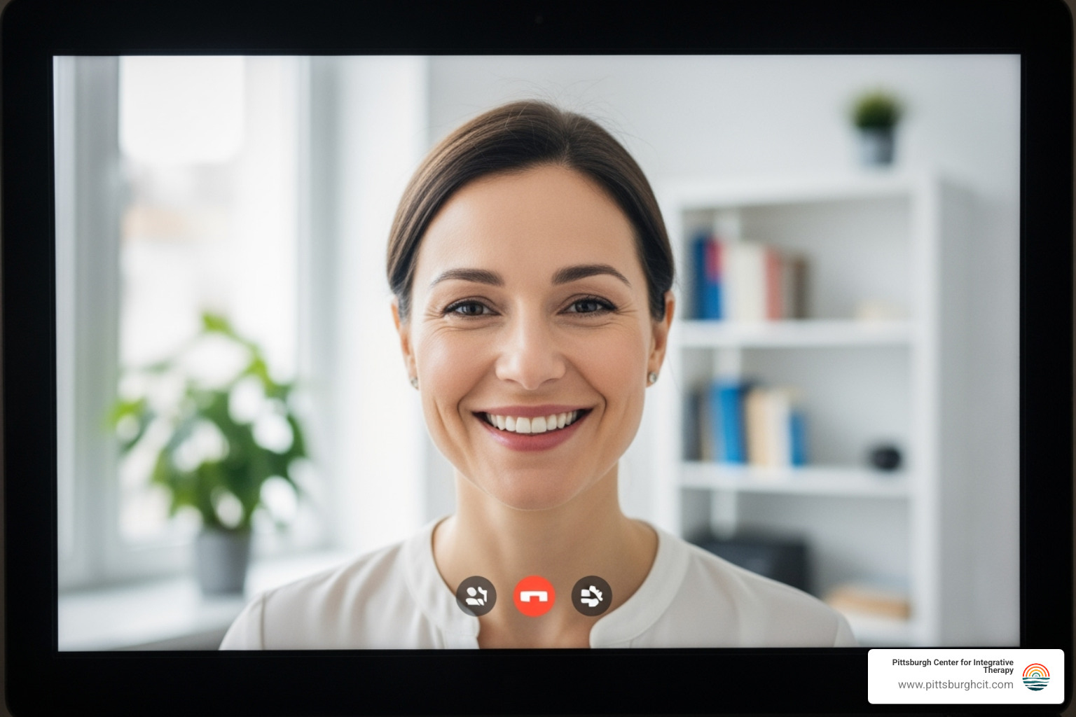 therapist smiling confidently during a video call with a client - emdr certification online