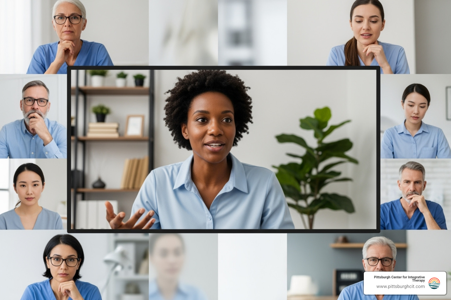 diverse group of therapists collaborating in an online meeting - emdr certification online