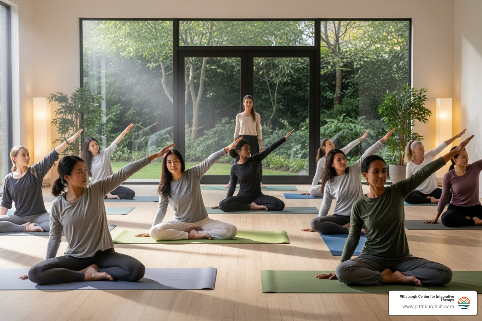Diverse group doing gentle movement - somatic practices