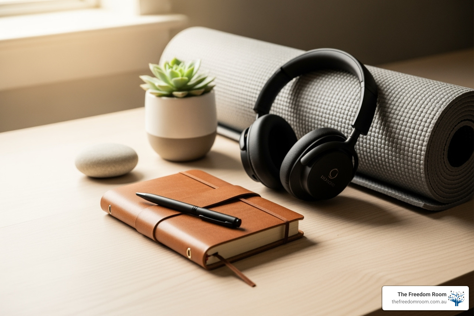 toolkit with journal, yoga mat, headphones - early sobriety emotions