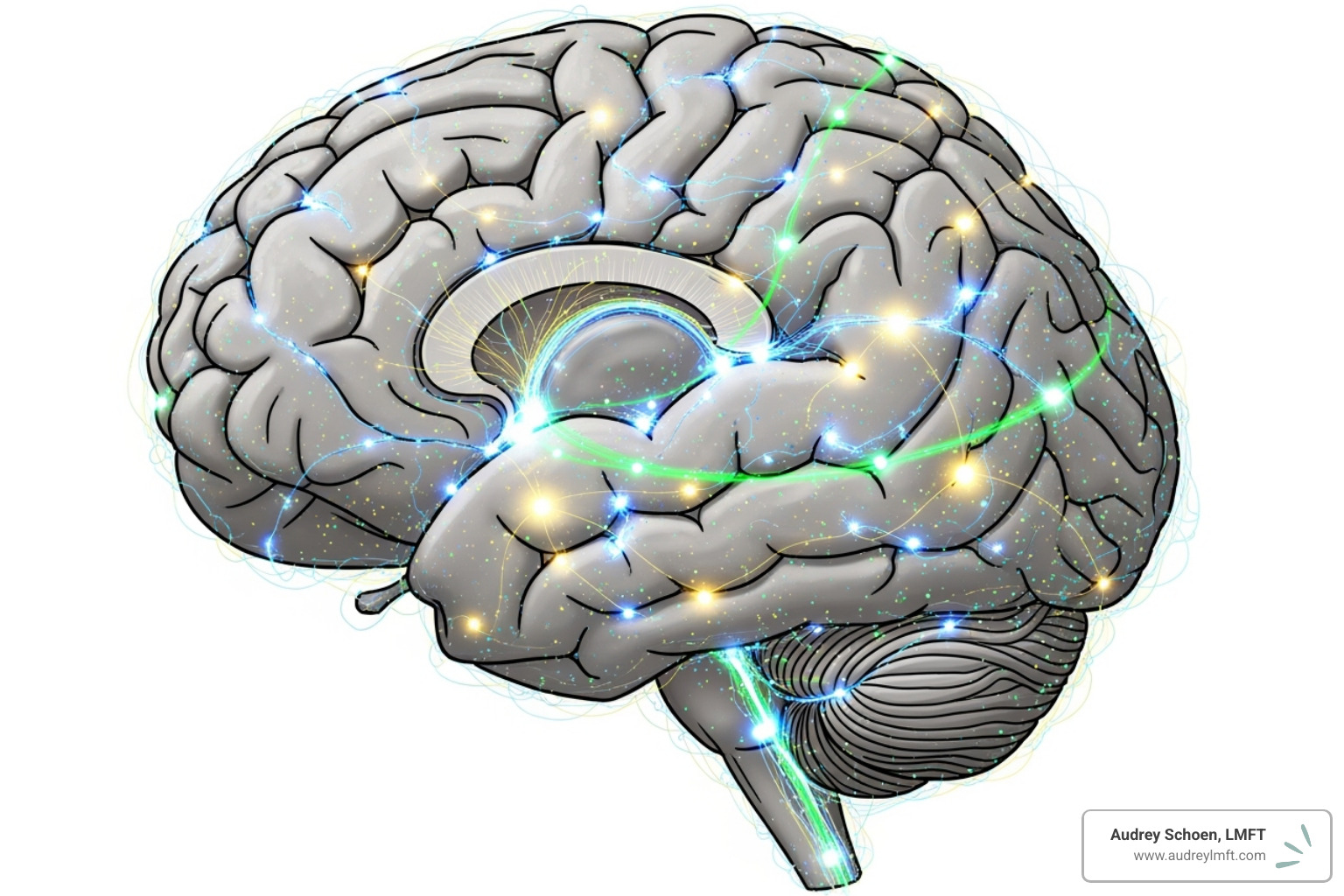 brain illustration with connected nodes, symbolizing neural pathways - anxiety therapy roseville