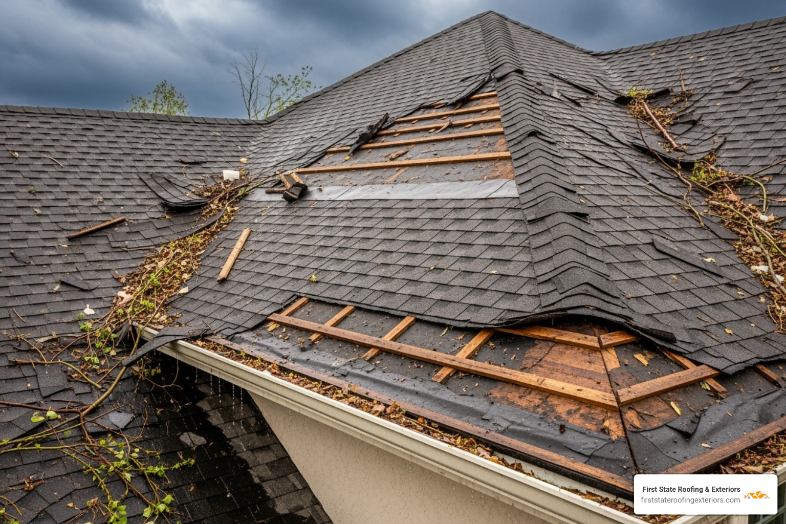 roof with visible storm damage, such as missing shingles - roofing smyrna