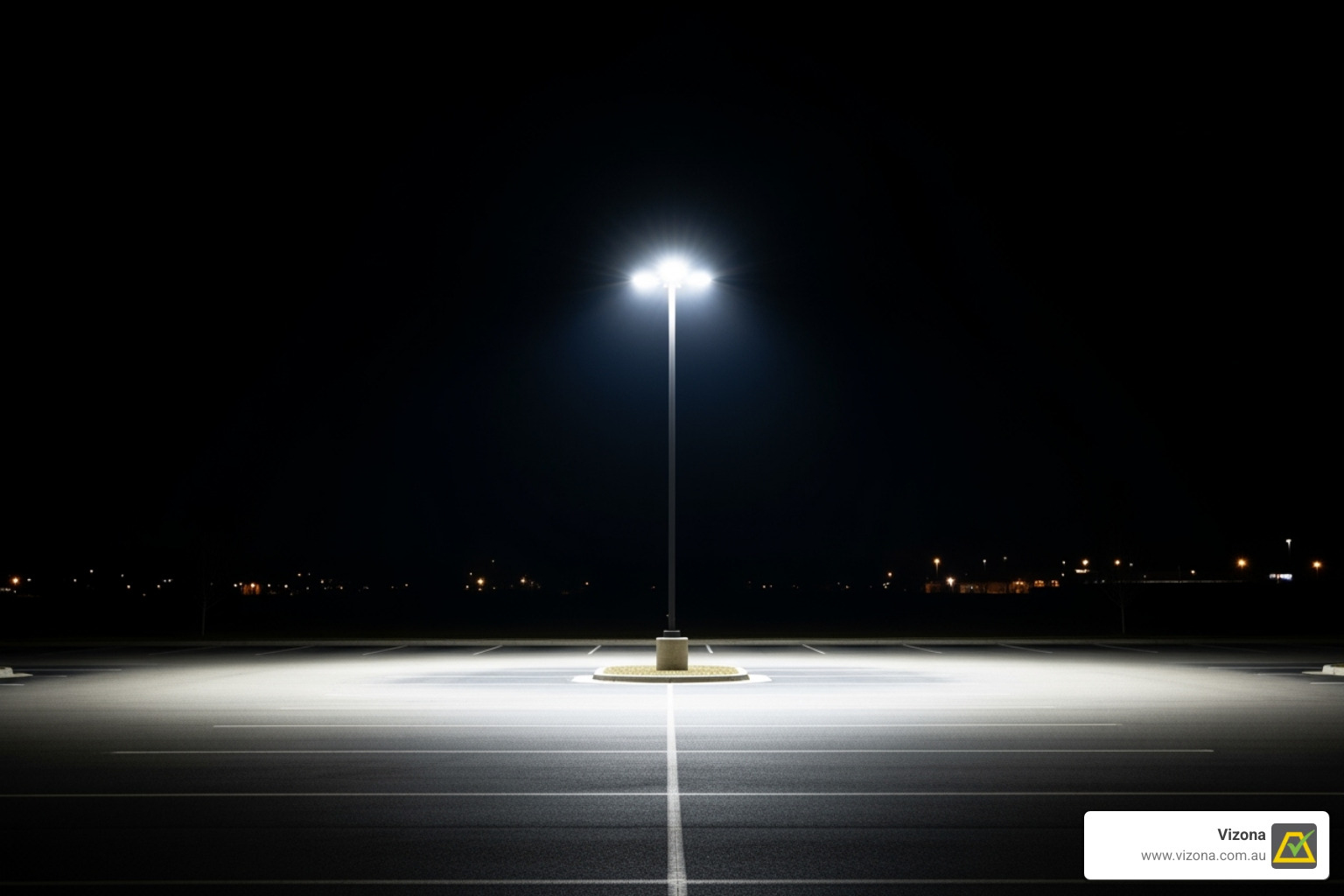 diagram showing a single lighting pole illuminating a wide area such as a car park - area lighting solutions