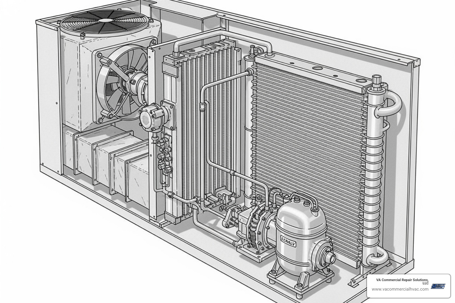 A diagram showing the key components of a commercial HVAC system - commercial air conditioner repair