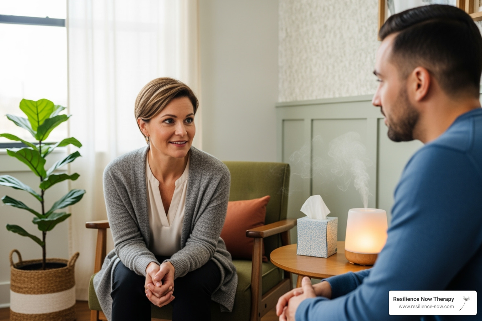 a compassionate therapist listening to a client - emdr treatment calgary