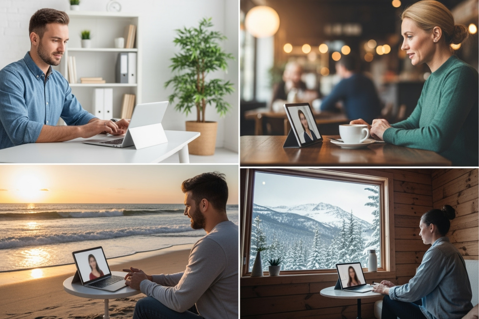 collage of therapists working in various settings - location independent therapists