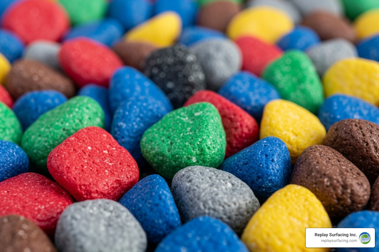 close-up of clean, colorful rubber chips - rubber chips for playground