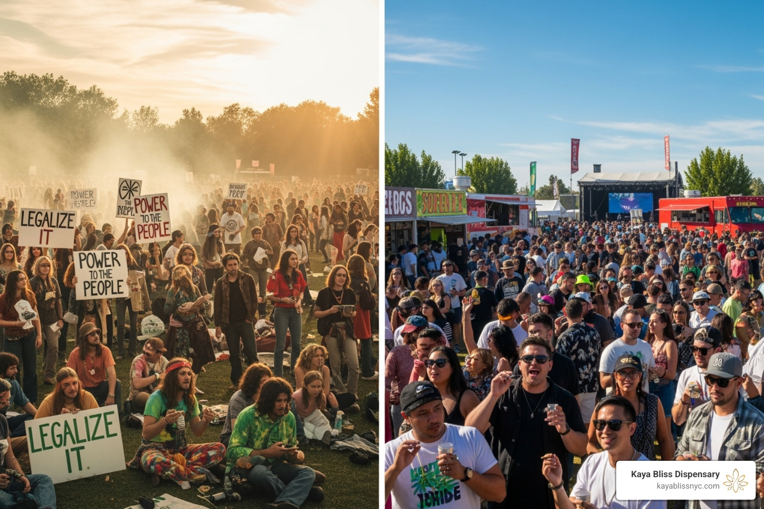 Historical image of a 4/20 celebration evolving into a modern cannabis festival - cannabis community events