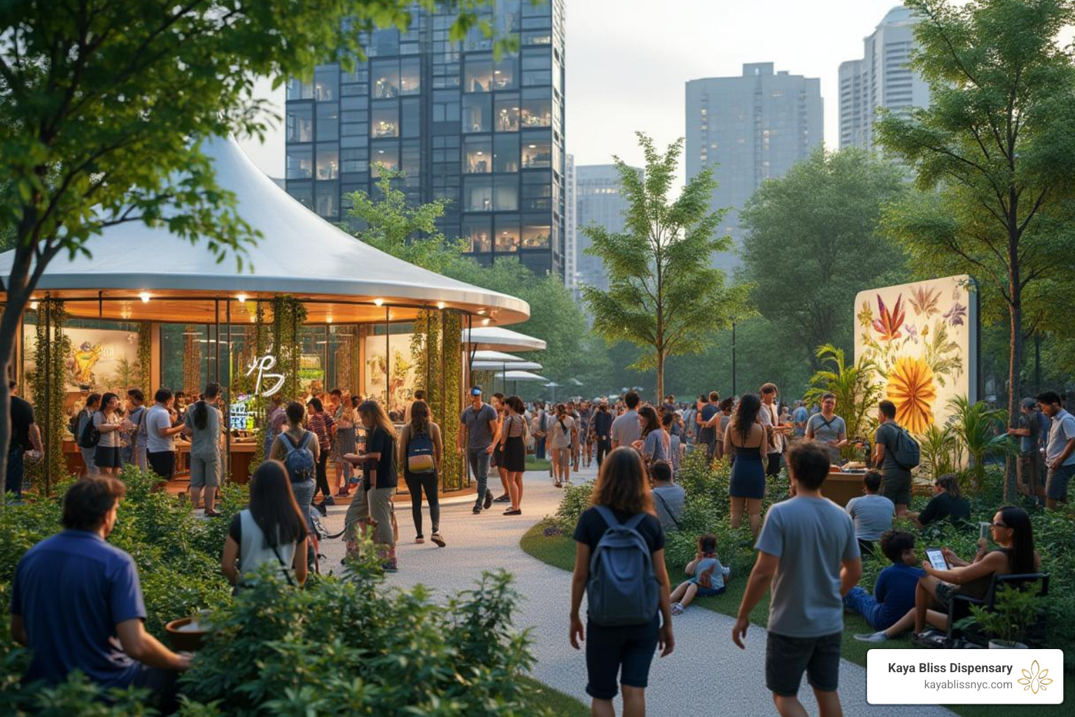 Future vision of cannabis community events with diverse attendees and activities - cannabis community events
