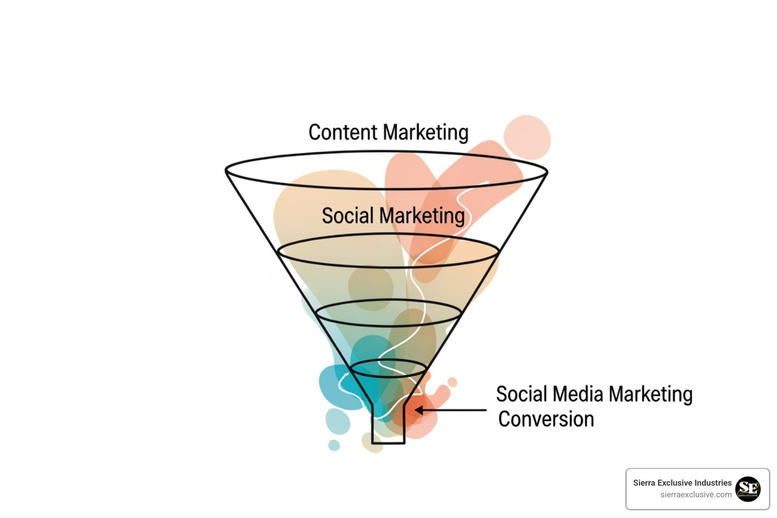 Marketing funnel with content marketing impacting top and middle, social media impacting top and bottom - how does social media and content marketing differ