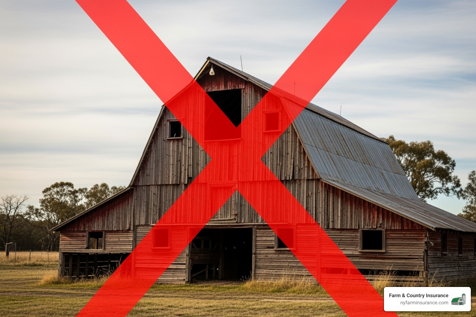 barn with "Coverage Not Included" stamp - farmers home insurance coverage