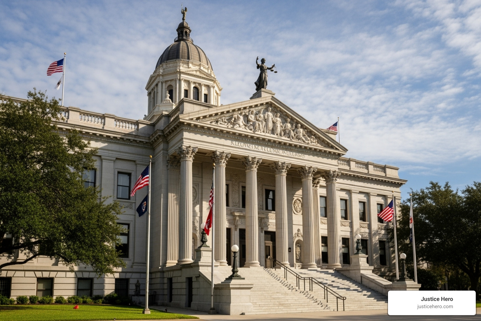 Courthouse with text overlay of key statistics - roundup litigation updates Courthouse with text overlay of key statistics - roundup litigation updates