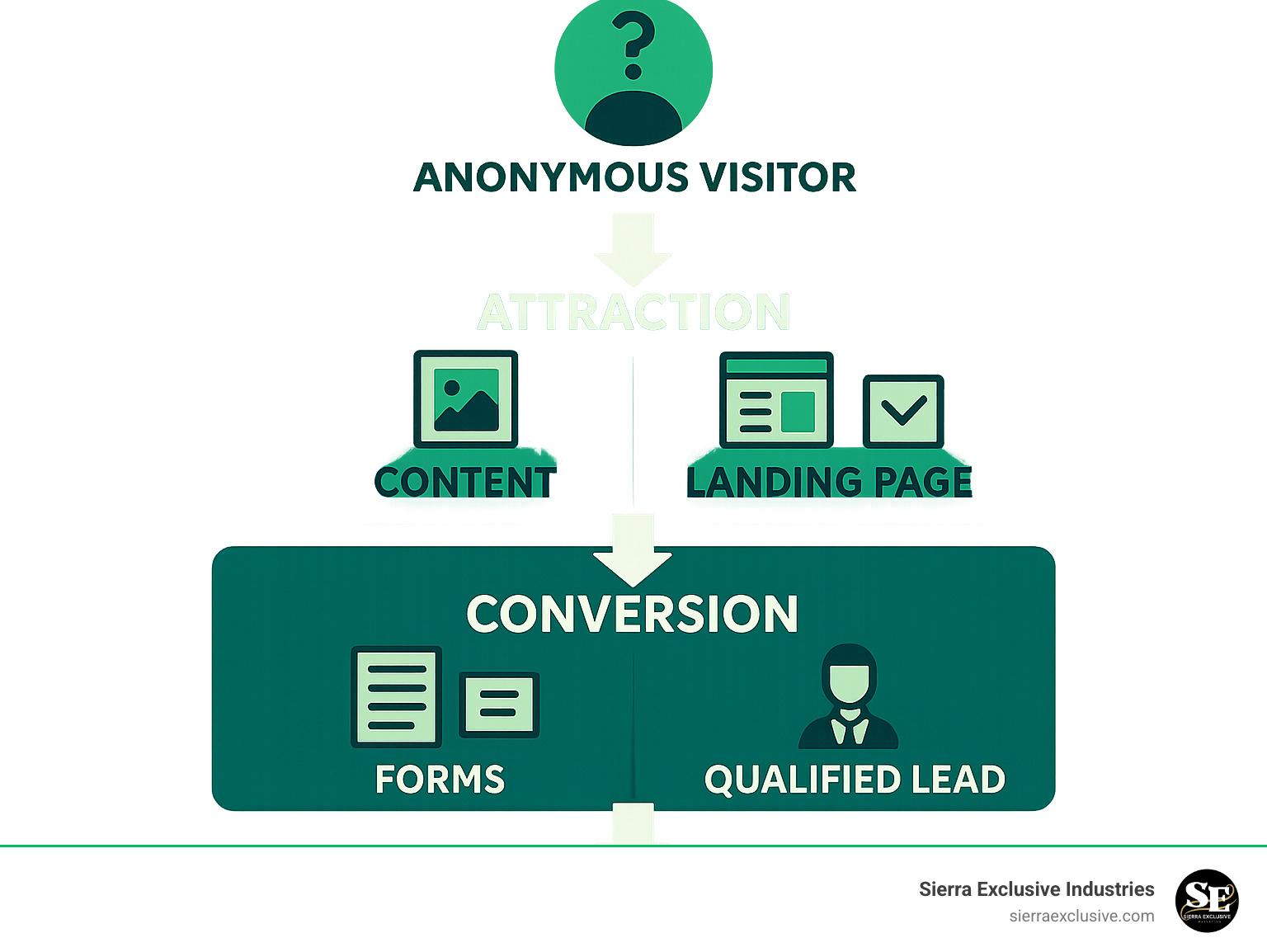 Digital lead generation process showing stages from anonymous visitor to qualified lead, including attraction through content and ads, conversion via landing pages and forms, and nurturing through email and follow-up - what is lead generation in digital marketing infographic 