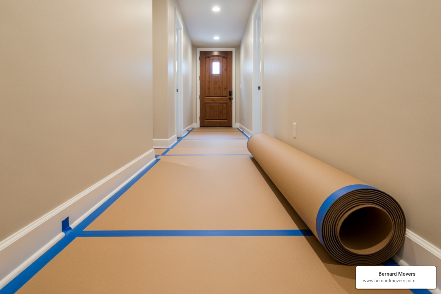 a cleared hallway with floor protection down, ready for movers - household items shifting near me