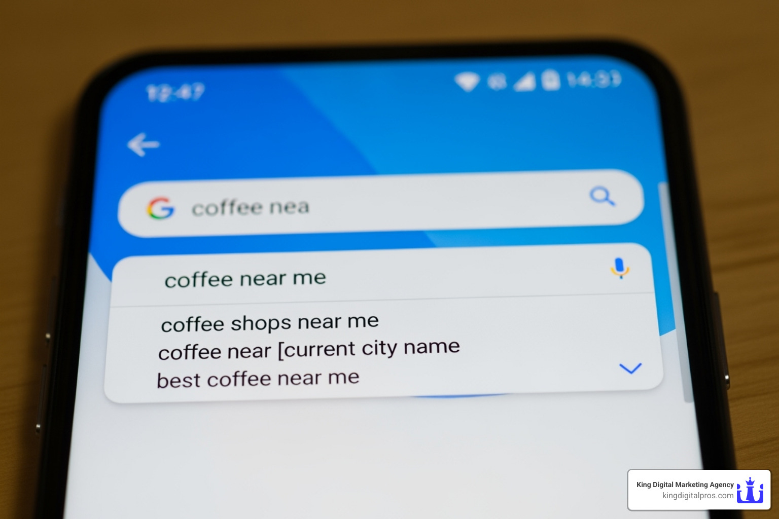 Image of Google's search bar showing an autocomplete suggestion for a local business query - Google local search optimization