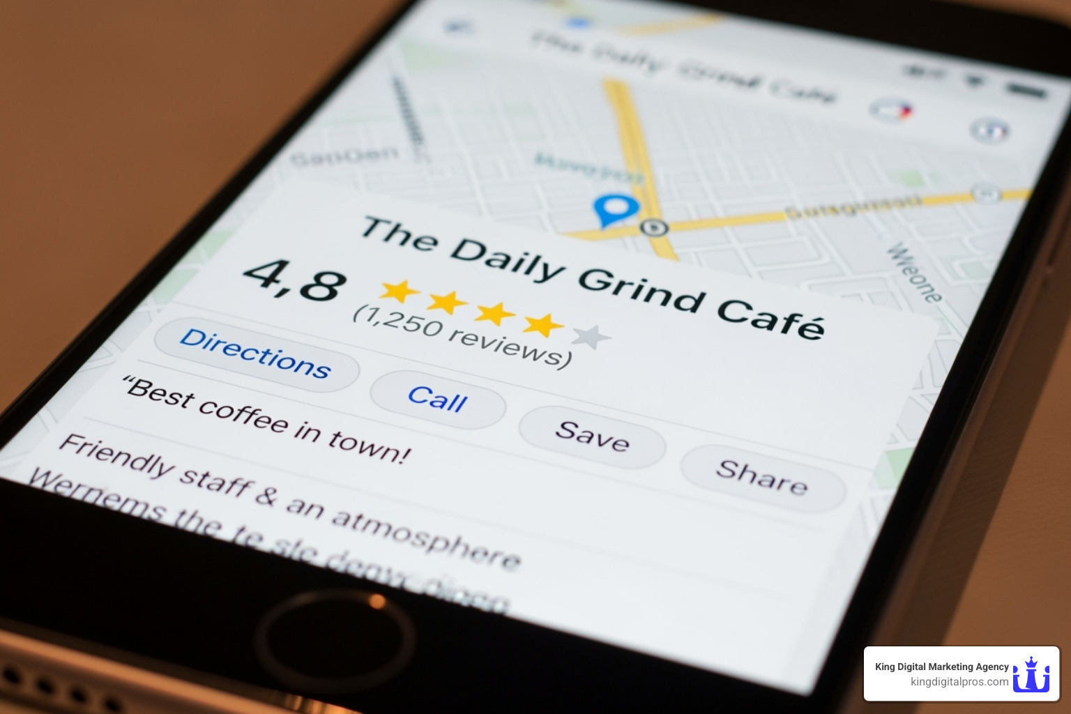 Image of a business with many positive reviews and high star ratings on Google Maps - Google local search optimization
