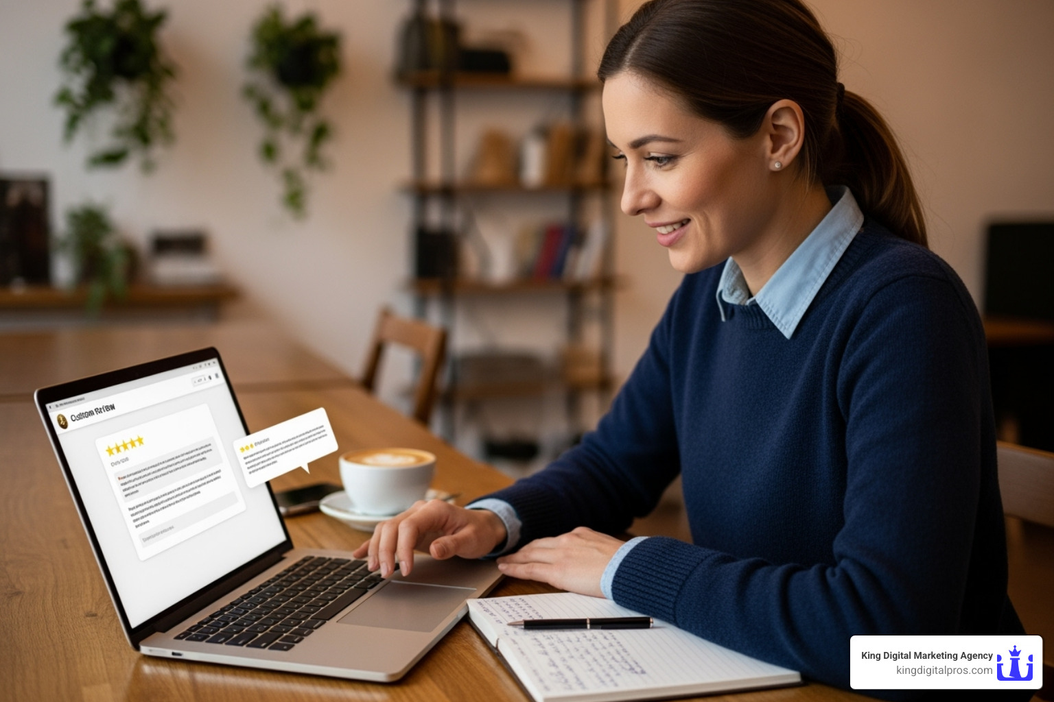 Image of a business owner thoughtfully responding to a customer review on Google, showing engagement and care - Google local search optimization