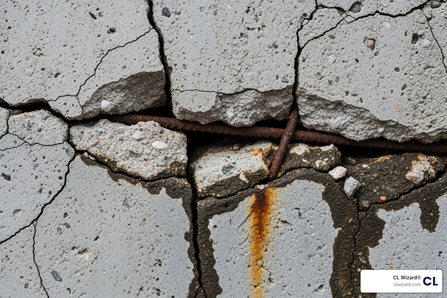 Severe structural cracking in a concrete foundation, a direct result of untreated slab leaks - leaking slab repair