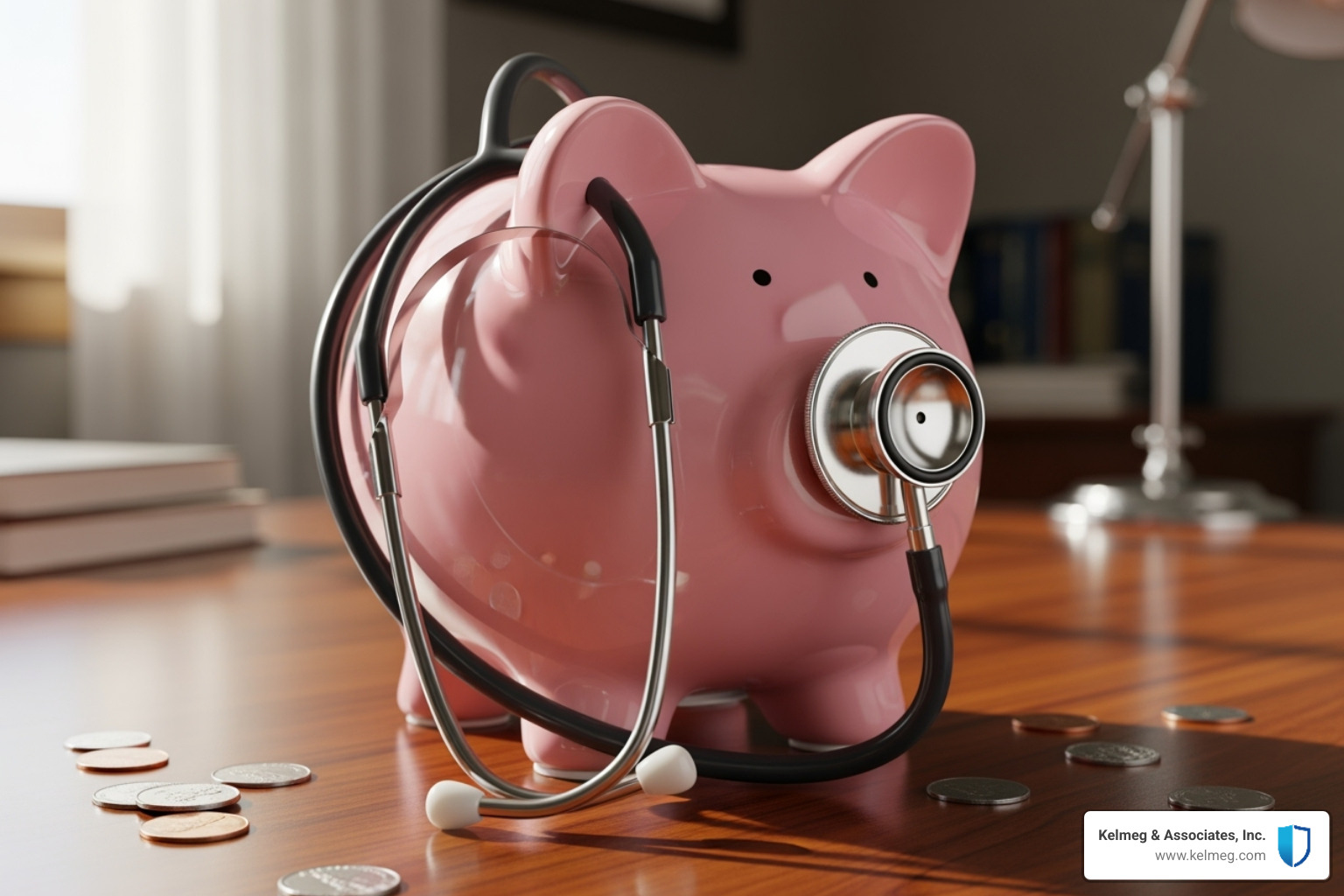 of a piggy bank with a stethoscope - Affordable group health insurance