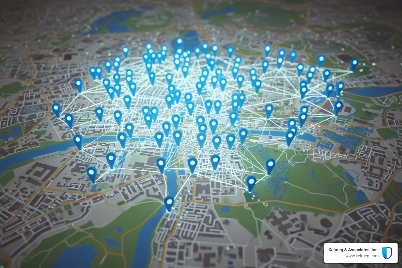 of a map with interconnected provider location pins - Affordable group health insurance