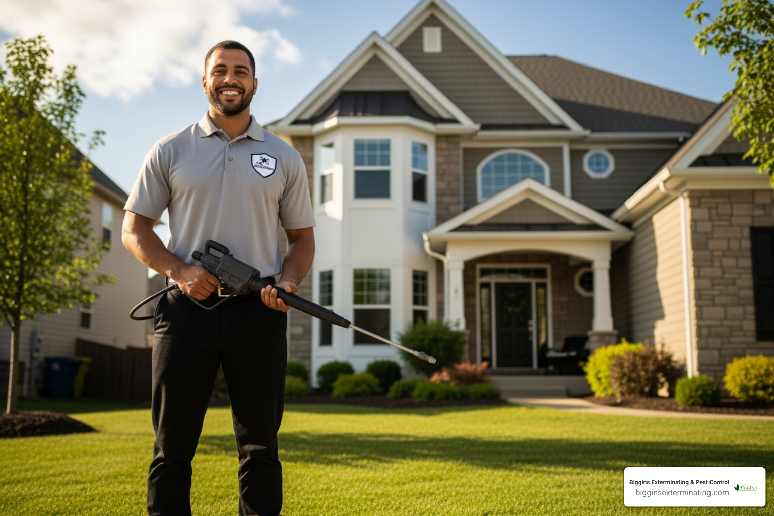 friendly pest control technician - bald faced hornet control