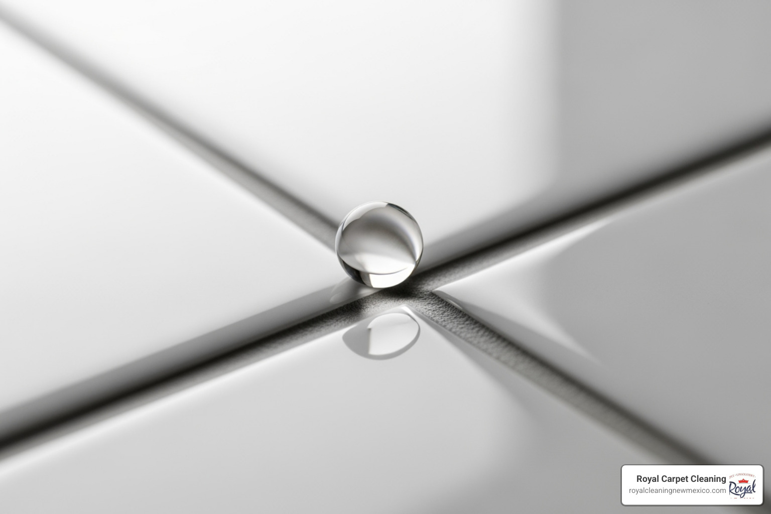 water bead sitting on top of a newly sealed grout line, demonstrating its non-porous quality - grout cleaning services