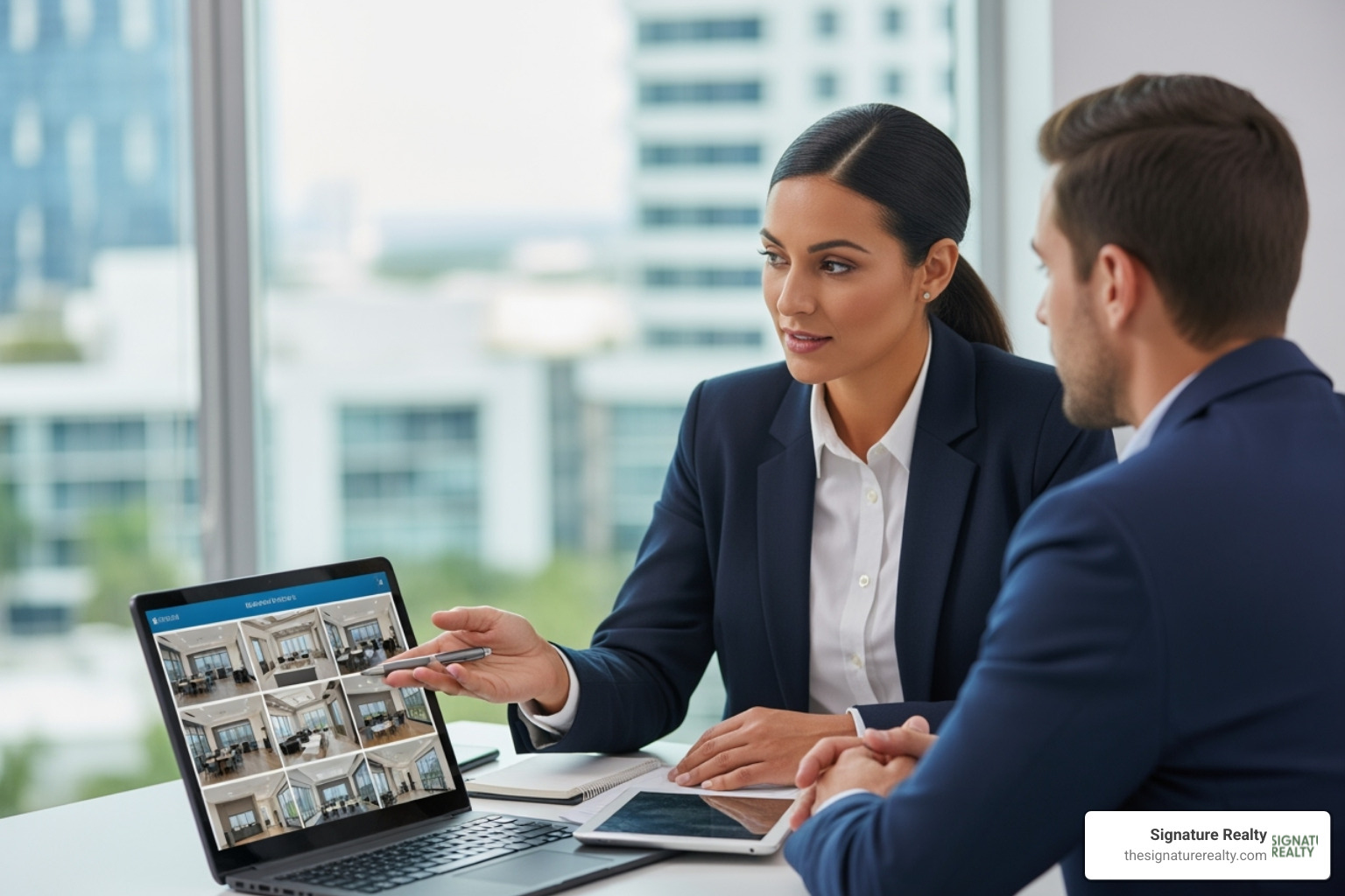 A professional real estate agent presenting options to a client for an executive suite in Miami, Doral, Hialeah, or Medley - Miami executive suites