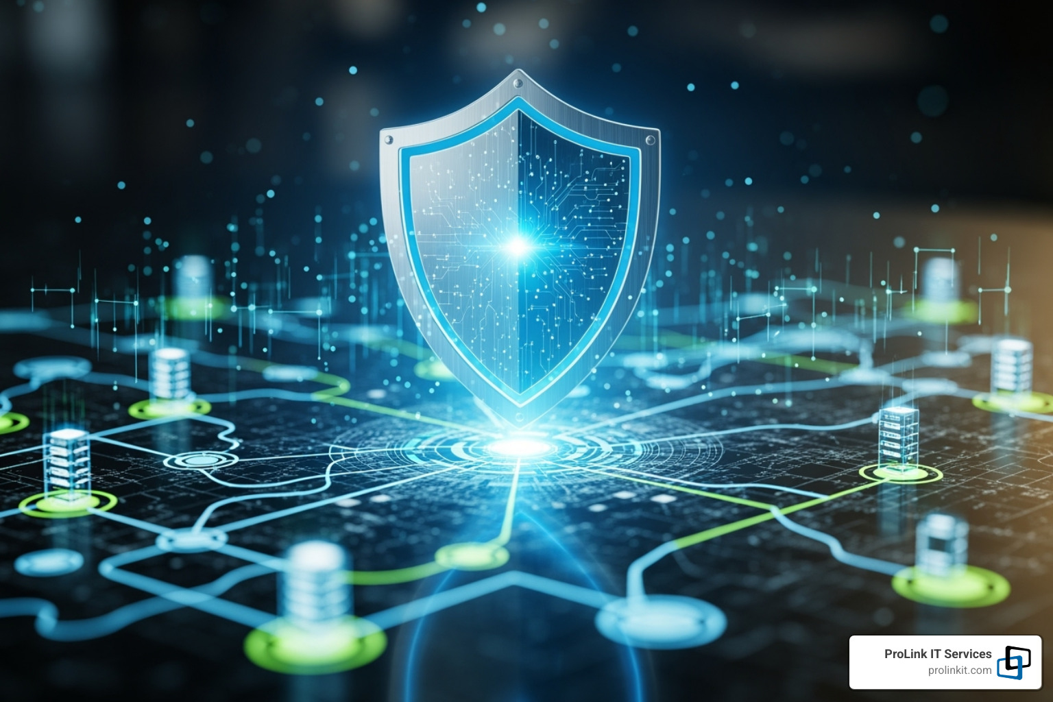 Shield icon protecting a network diagram - it infrastructure services salt lake city ut