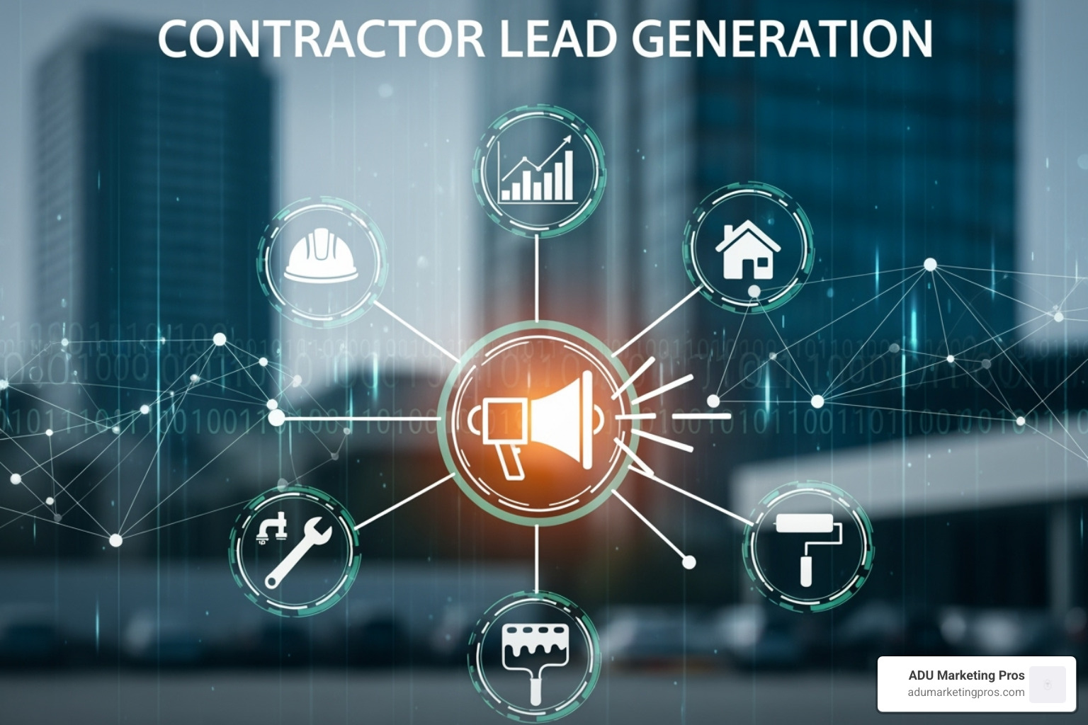 Digital marketing funnel showing traffic sources (SEO, PPC, Social) converting into leads for a construction company. - contractor lead generator