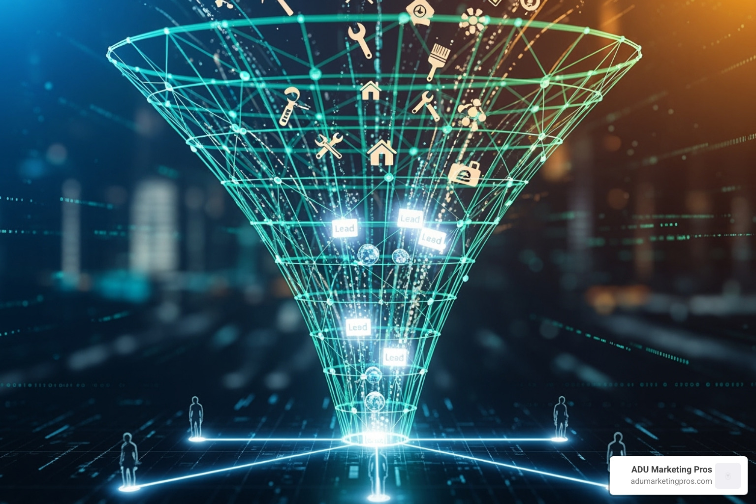 Flowchart showing the journey from online search to a contractor's phone, with digital touchpoints like search engines, business listings, and direct inquiries. - contractor lead generator