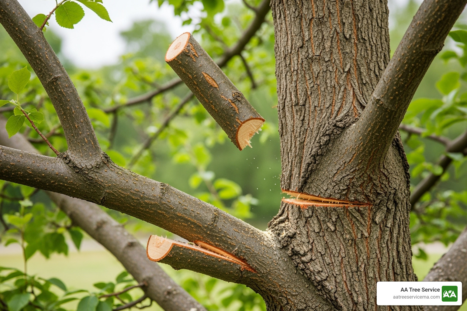 three-cut method on a medium-sized branch - ornamental tree pruning