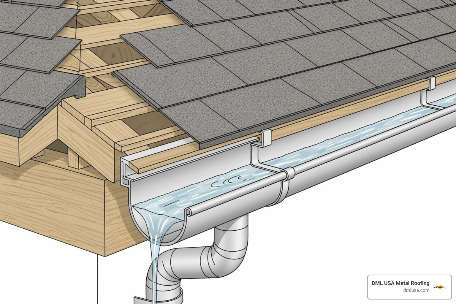 Gutter slope illustration - metal building gutters and downspouts