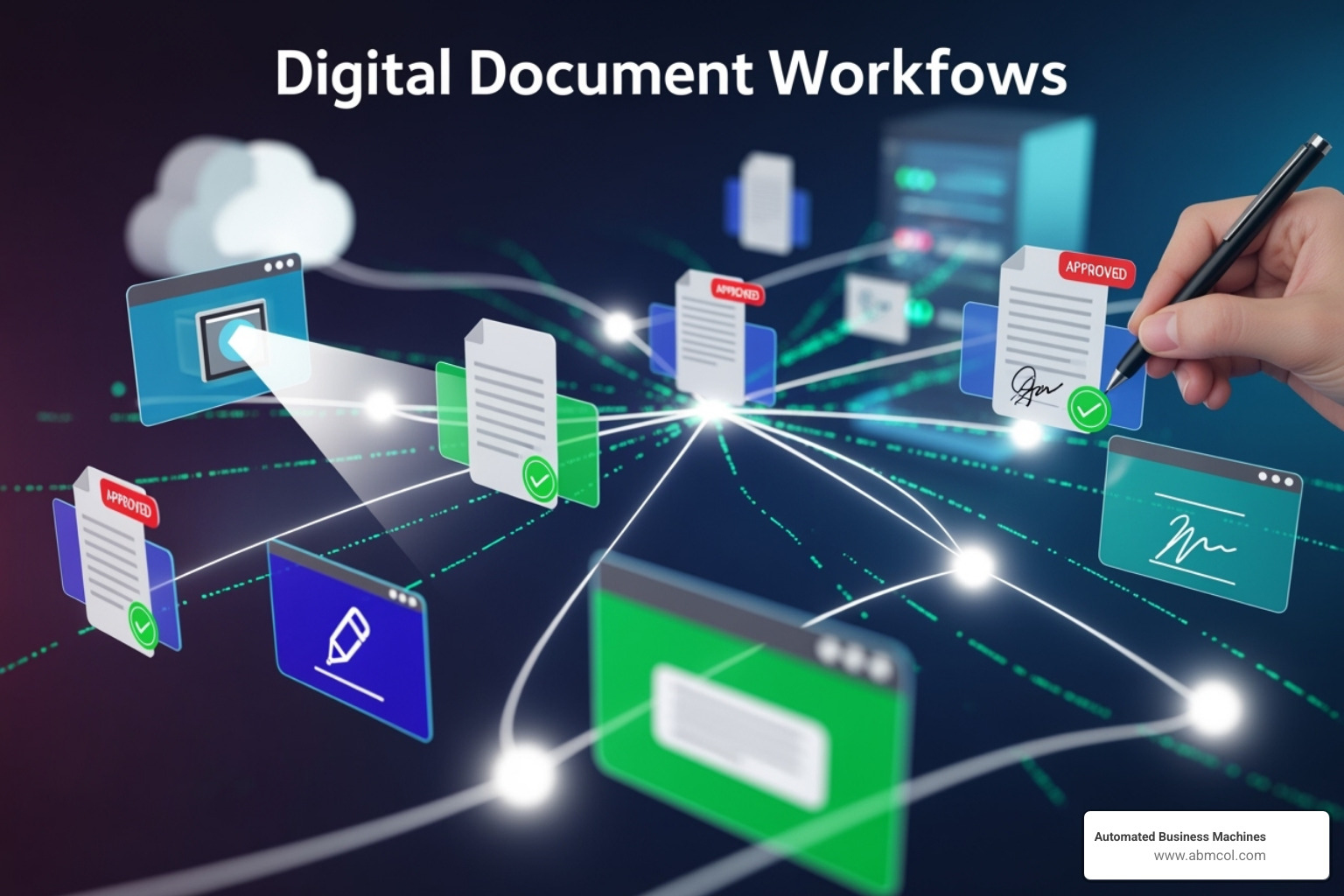 A team collaborating on a digital workflow map on a whiteboard, sketching out process flows, decision points, and roles with sticky notes and markers - digital document workflows