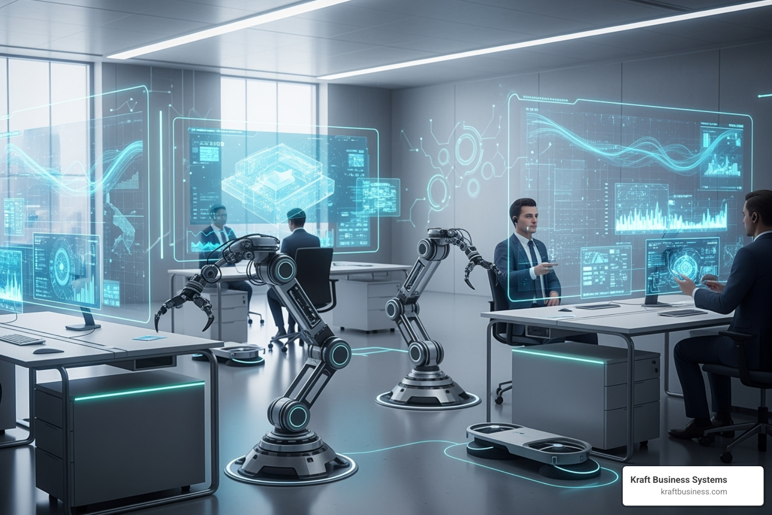 futuristic technology like AI and automation integrated into a business workflow - it services services
