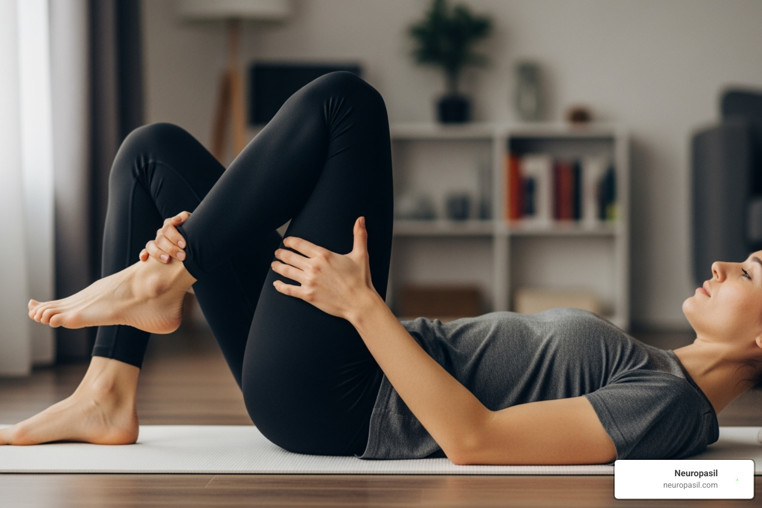 Image of someone doing a gentle piriformis stretch - Hip muscle pain