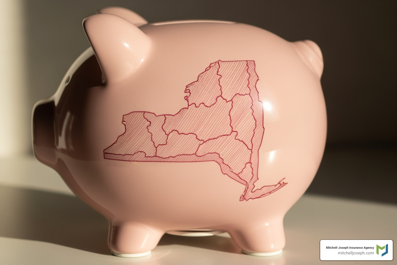 piggy bank with a New York state outline on it - condominium insurance ny