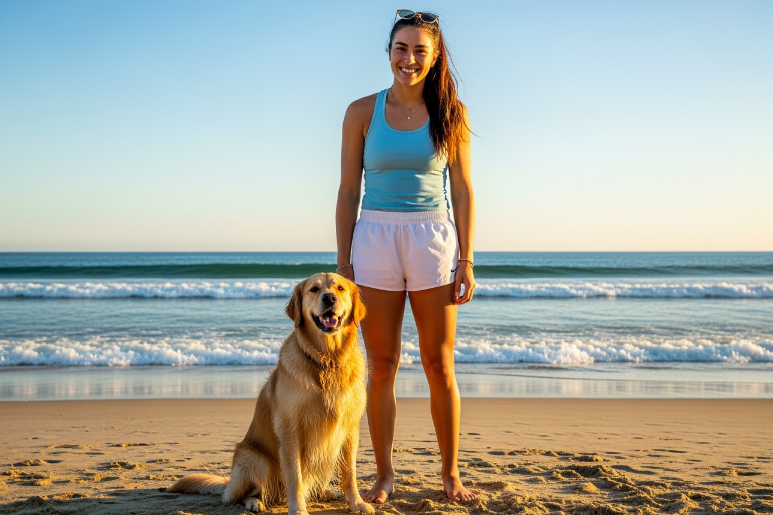 Amanda Anisimova with her dog Miley at the beach - amanda anisimova