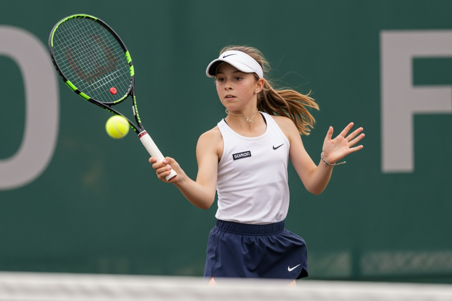 A young Amanda Anisimova playing tennis during her junior years, showcasing her powerful strokes - amanda anisimova