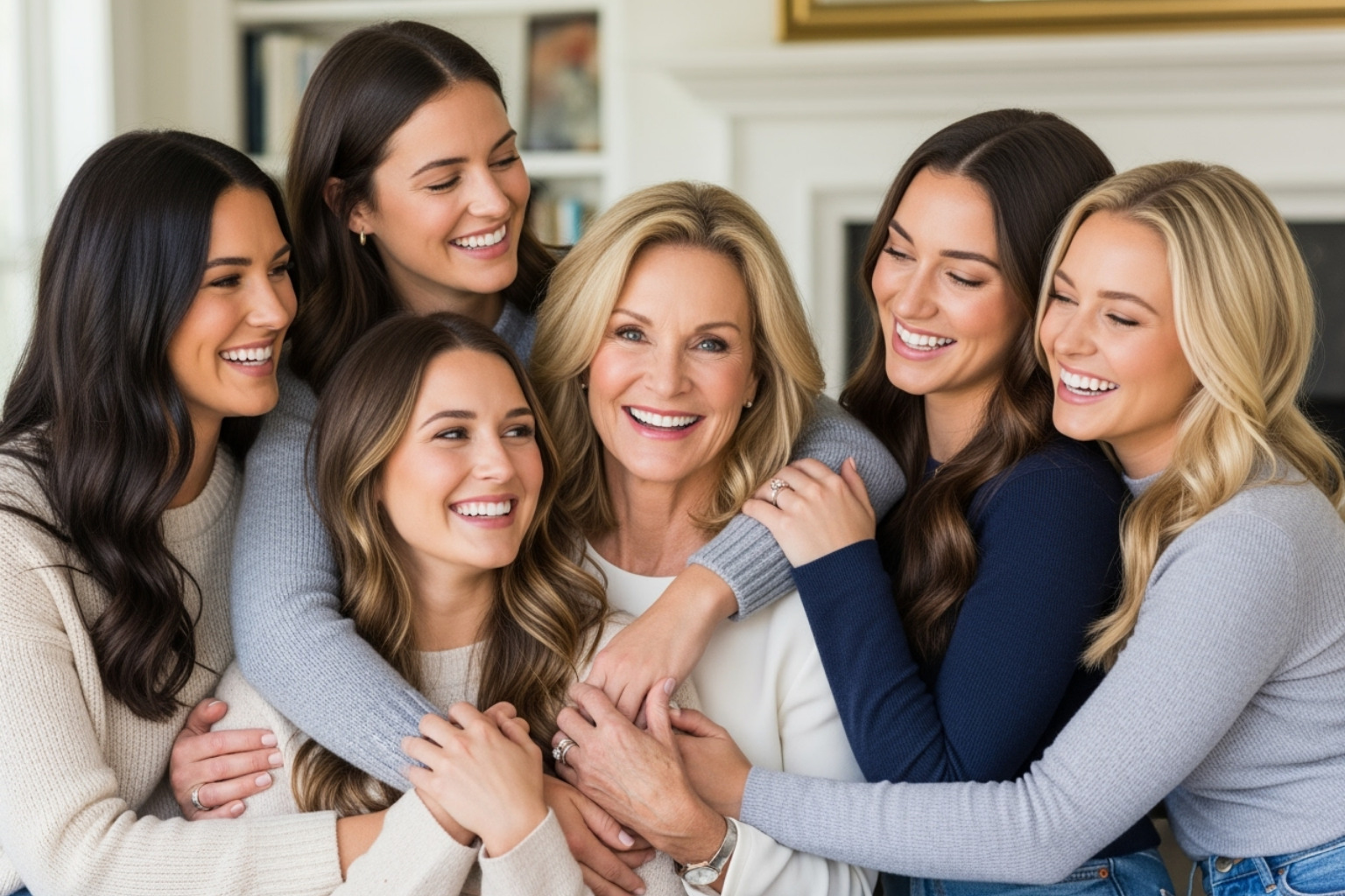 Mary Lou Retton smiling warmly, surrounded by her four daughters, showcasing her strong family bonds - mary lou retton