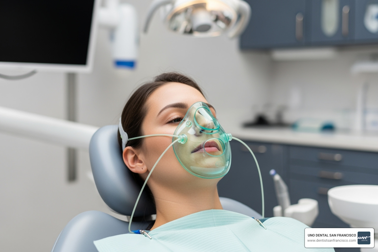 image of a patient comfortably wearing a nitrous oxide nasal mask - sedation dentistry
