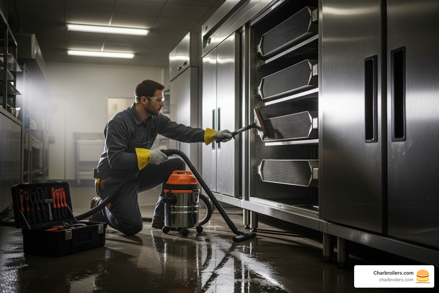 technician performing a maintenance check, cleaning condenser coils - commercial refrigeration near me technician performing a maintenance check, cleaning condenser coils - commercial refrigeration near me